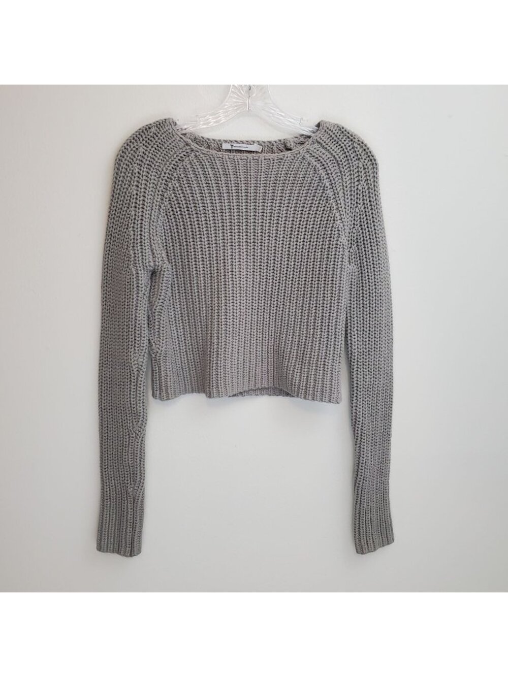 T by Alexander Wang gray cropped scoop neck knit sweater